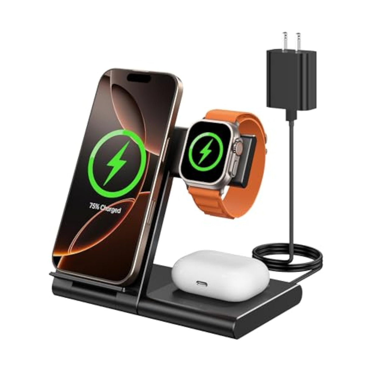 Charging Station For Apple Multiple Devices, 3 In 1 Wireless Charger Dock For Iphone 15/14/13/12/Pro/Plus/Max, Travel Charger For Apple Watch 10/9/8/Ultra 2/7/6/5/4/3 & Airpods 4/3/2/Pro