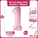 2 Pc Pastel Pink ONE Balloon Set 40" Number 1 & 26" Script Banner for 1st Birthday