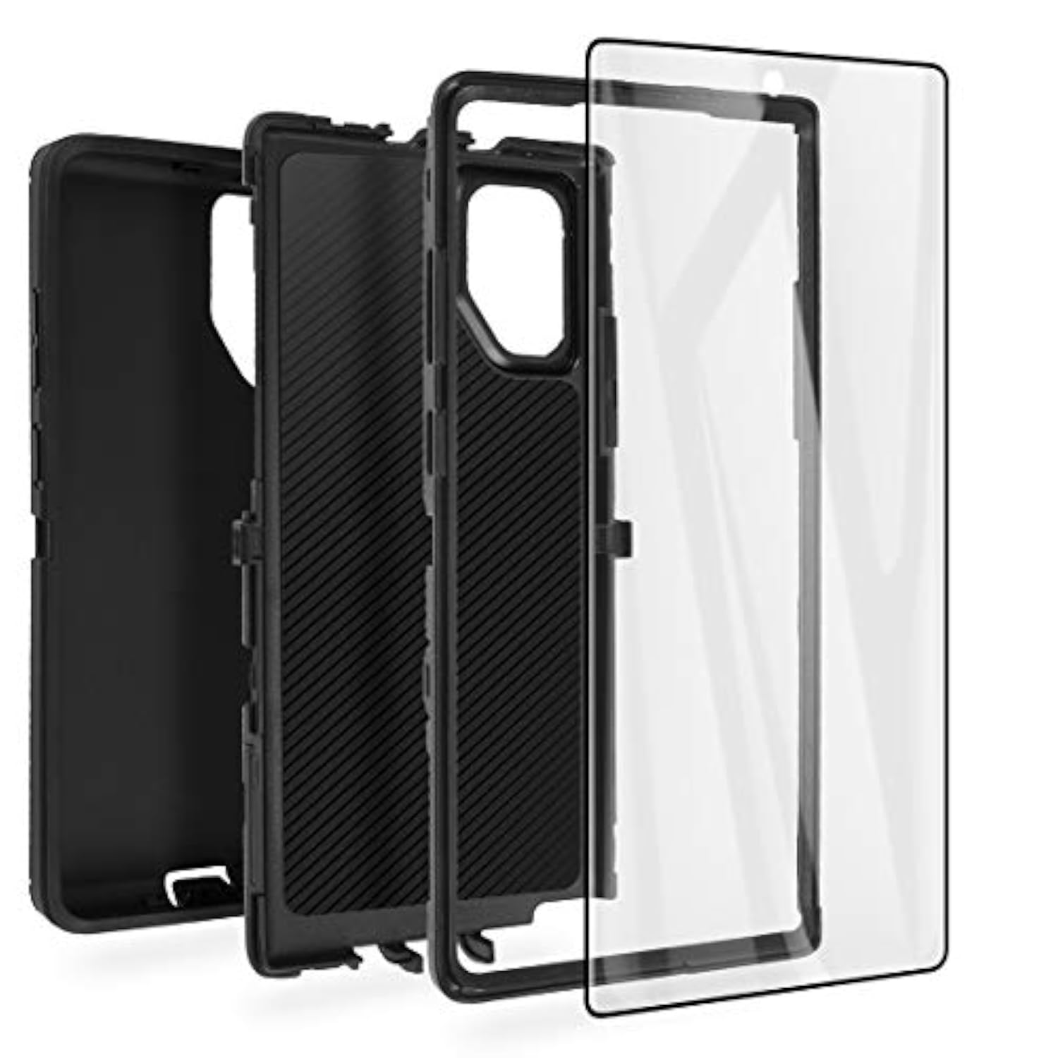Galaxy Note 10 Plus Heavy Duty Rugged Case with Screen Protector, 3-Layer Protective Cover for Samsung Galaxy Note 10 Plus Black