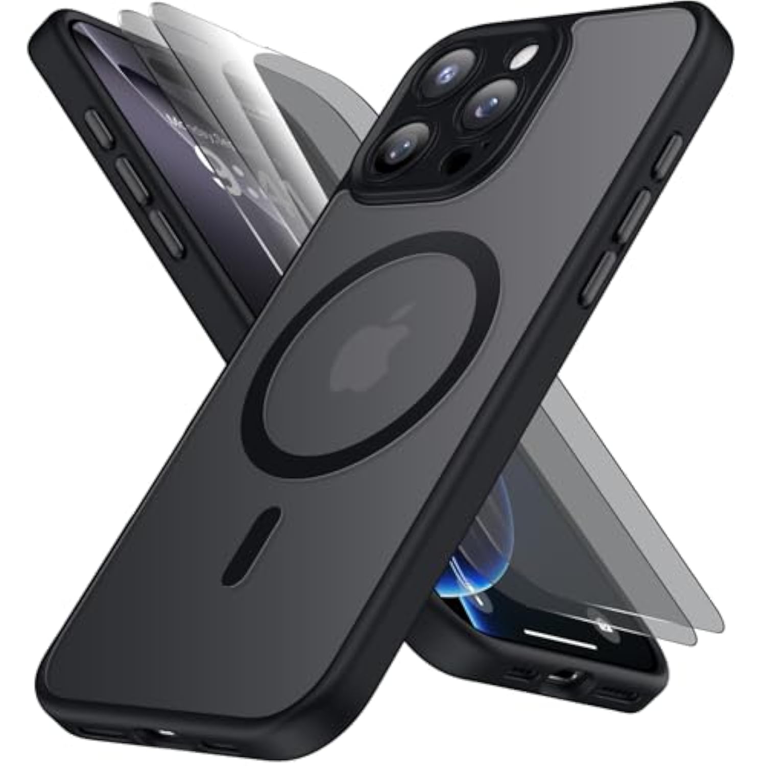 Magnetic For Iphone 16 Pro Max Case With 2 Privacy Screen Protectors - Upgraded Camera Protection - Wireless Charging Compatible,21Ft Drop Tested,Slim Fit Matte Phone Case - Black