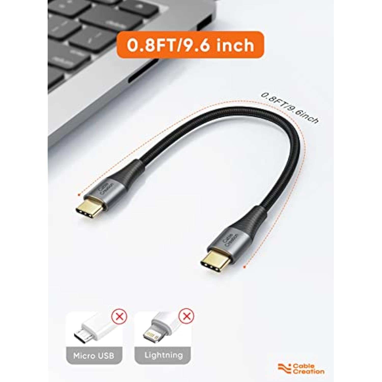 CableCreation Short USB C to USB C Cable 2 Pack, Type C Fast Charging USB C Cable 0.8FT, Double-Braided Exterior Compatible with Galaxy S22 Ultra S22 S21 S20 Note 20, MacBook, iPad mini 6
