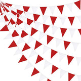 32Ft Red White Pennant Banner Fabric Triangle Flag Bunting Garland Streamers For Wedding Engagement Bridal Shower Anniversary Bachelorette Birthday Party Home Outdoor Garden Hanging Decoration