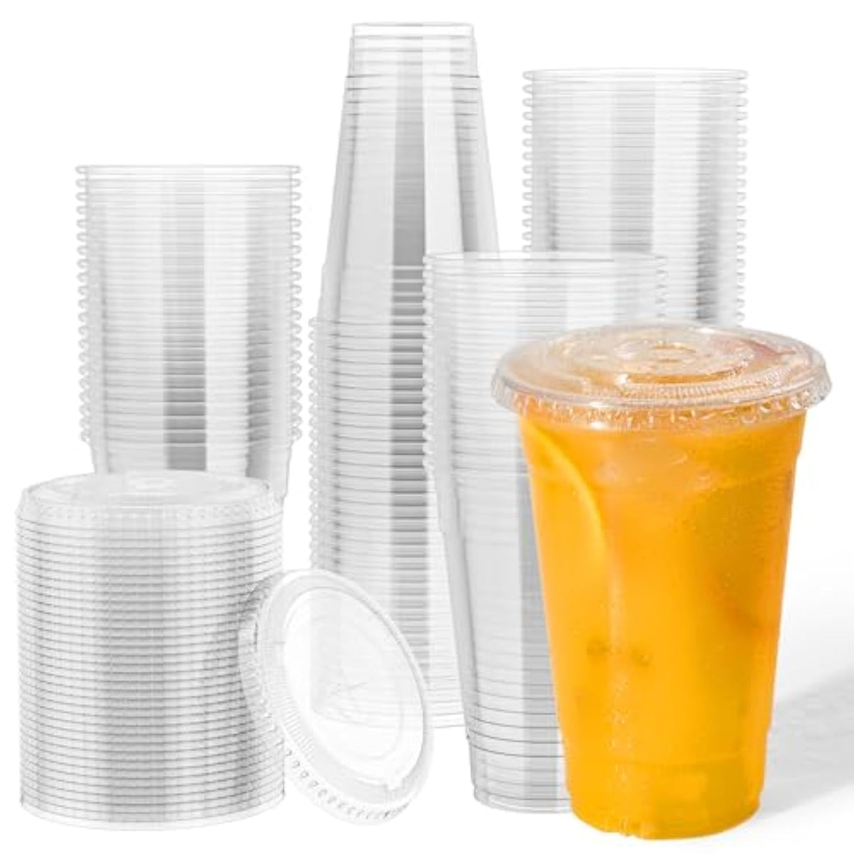 500 Pack 20 Oz Clear Plastic Cups With Flat Lids, Disposable Iced Coffee Cups, Bpa Free Premium Crystal Smoothie Cup For Party, Lemonade Stand, Cold Drinks, Juice, Milkshake