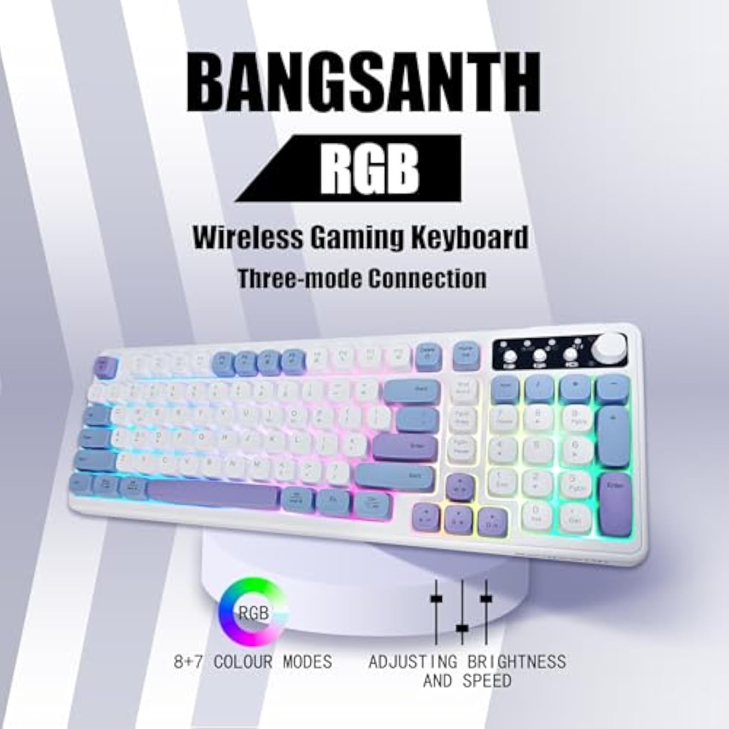 Wireless Keyboard, Rgb Backlight Keyboard, Tri-Mode Bt5.0/2.4Ghz/Usb-C, 99-Key Creamy, Anti-Ghosting Keys, Compatible With Pc, Mac, Gaming Consoles