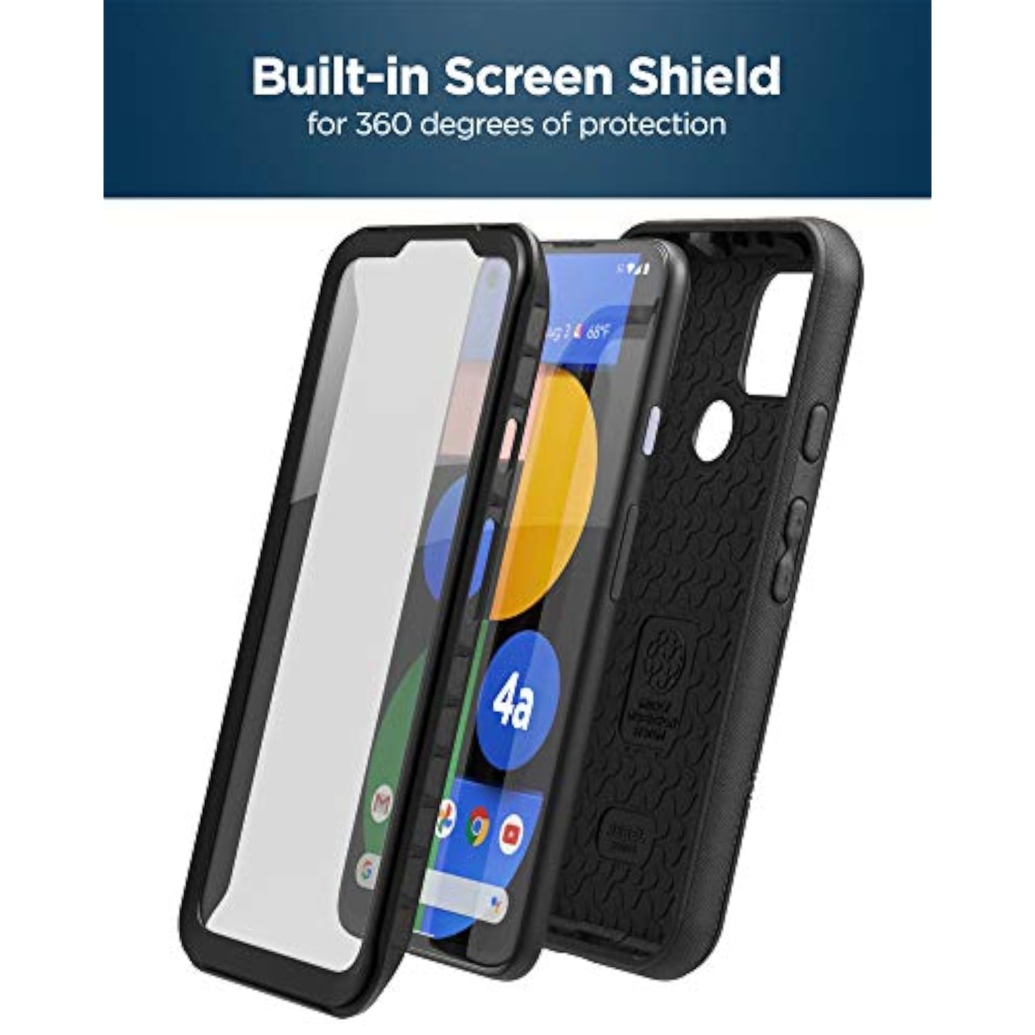Rebelshield Designed For Pixel 4A 5G Case With Screen Protector, Heavy Duty Full Body Protective Cover With Build-In Screen Guard For Google Pixel 4A 5G - Black