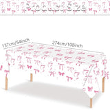 2 Pack Pink & White Bow Tablecloth, 54x108 Inch for Girls Birthday, Baby Shower Decor