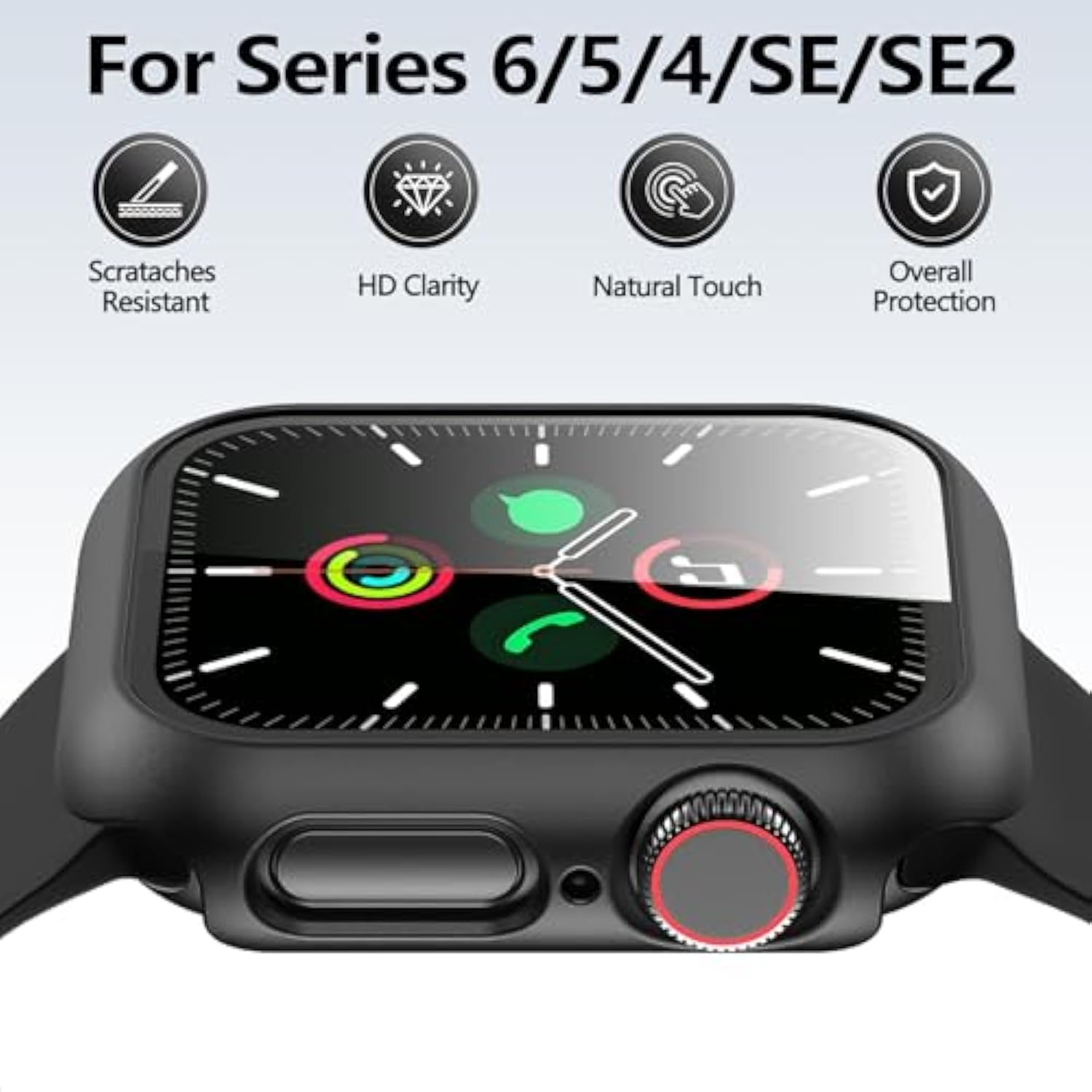 Hard Pc Case For Apple Watch Screen Protector 44Mm Se/Se 2Nd Generation/Series 6 Series 5 Series 4 Built-In Tempered Glass Screen Overall Protective Slim Bumper Face Cover Compatible Iwatch 44Mm