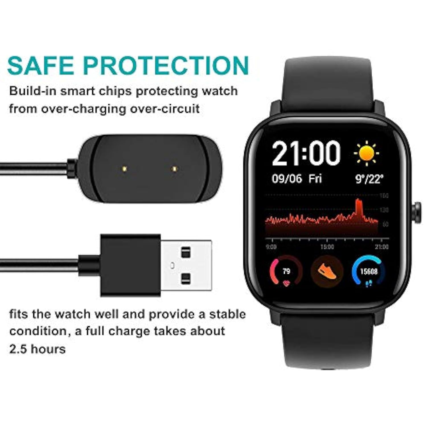 Charger Cable For Amazfit Gts Gtr T-Rex, Charging Cable With 3.3Ft Usb Cord For Amazfit Gts Gtr T-Rex Smart Watch [3.3Ft/1M]