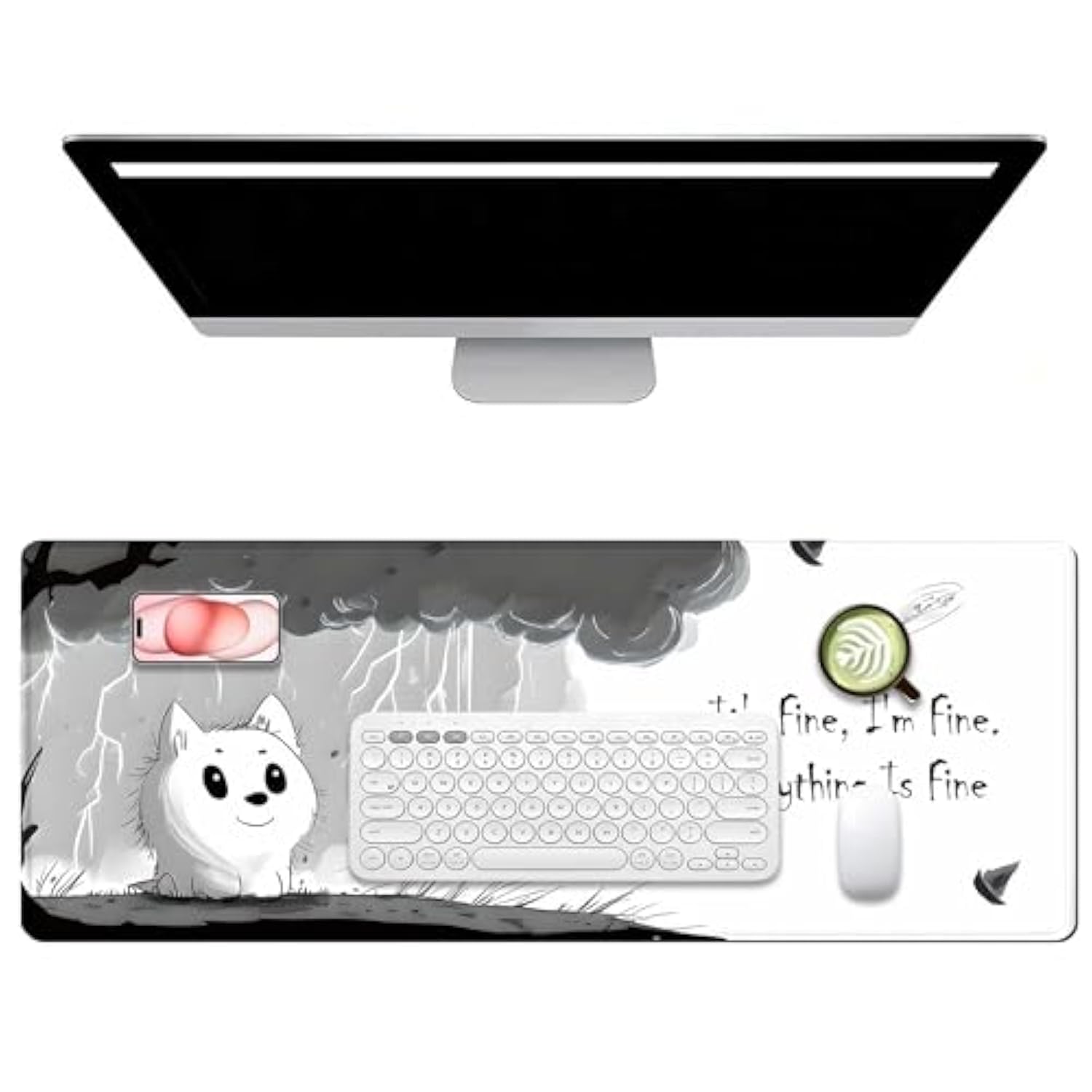 Cute Mouse Pads For Desk, Large Non-Slip Rubber Base Mousepad, Keyboard Mat Mouse Mat Desk Pad With Stitched Edges, It'S Fine I'M Fine Extended Desk Protector For Home Office 31.5X11.8Inch