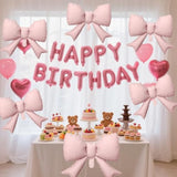 Pink Happy Birthday Banner Birthday Decorations Bow Balloons Heart-Shaped Balloons For Women Girls Birthday Decor Party Supplies