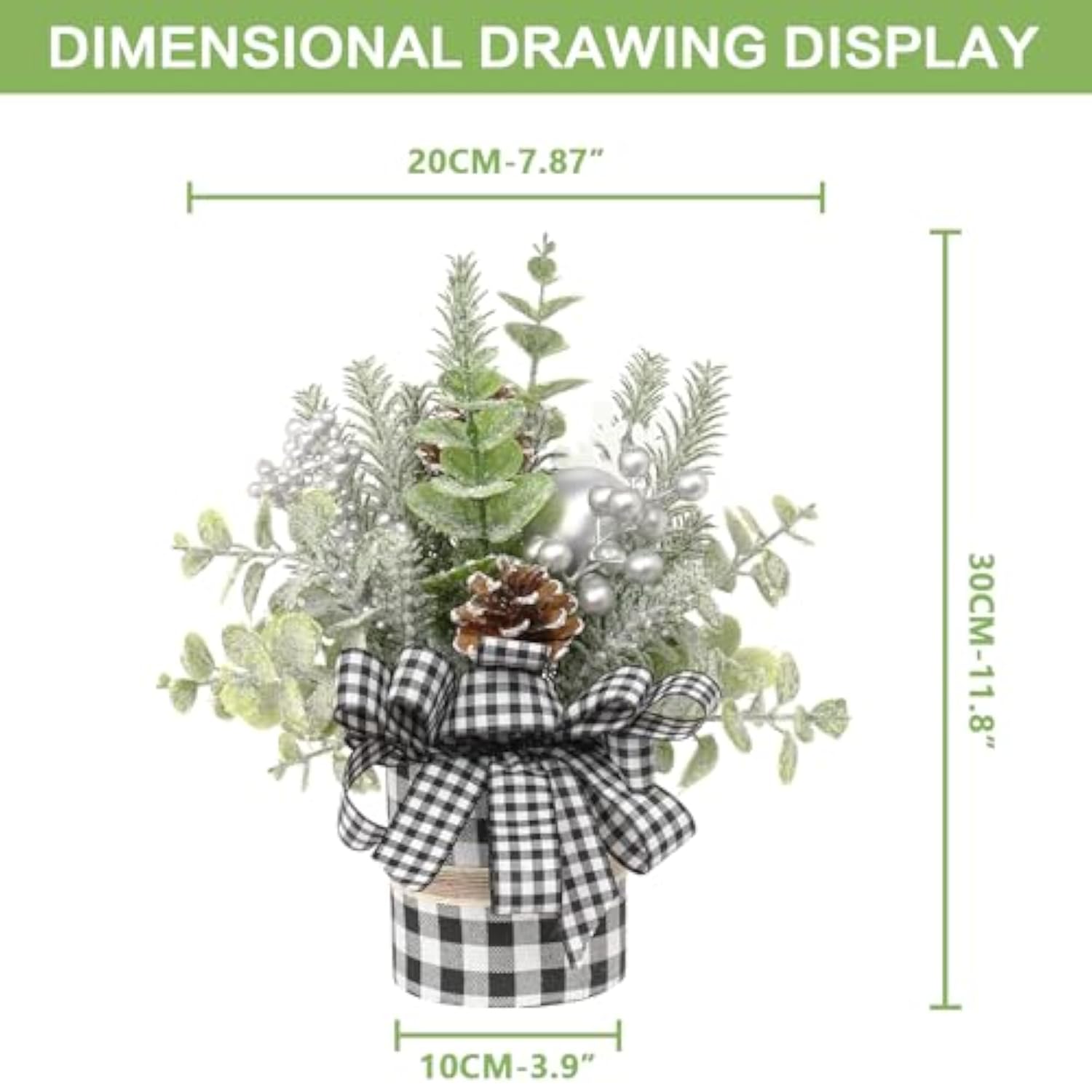 Small Buffalo Check Plaid Christmas Tree, Artificial Mini Tabletop Christmas Tree Decorations, For Winter Home Hliday Party Xmas Decor - Black/White.