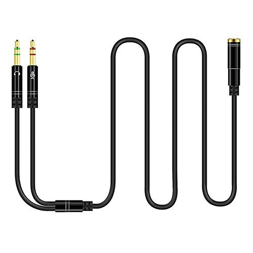 Headphone Splitter for Computer 3.5mm Female to 2 Dual 3.5mm Male Headphone Mic Audio Y Splitter Cable Smartphone Headset to PC Adapter(100CM, Black)