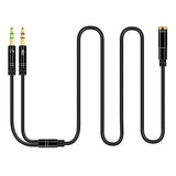 Headphone Splitter for Computer 3.5mm Female to 2 Dual 3.5mm Male Headphone Mic Audio Y Splitter Cable Smartphone Headset to PC Adapter(100CM, Black)