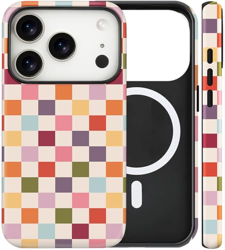 Magnetic for iPhone 17 Pro Case Cute Checkered Phone Case, Shockproof Slim TPU and Hard PC Protective Phone Cover Compatible with MagSafe Designed