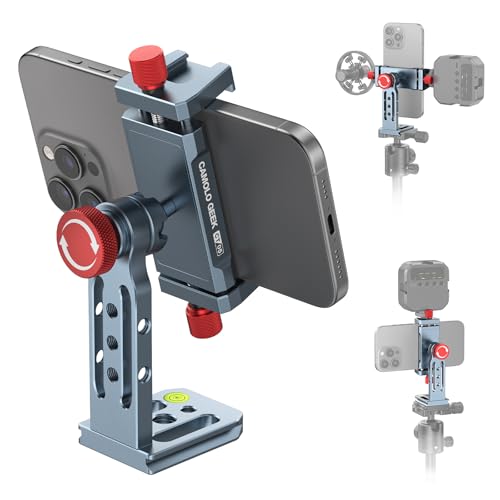 Phone Tripod Mount Aluminum Alloy, 360° Rotatable Phone Stand Holder Clamp with Cold Shoe and Arca Base Compatible with iPhone 15 Pro Max Galaxy S24