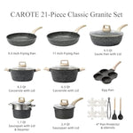 21Pcs Pots And Pans Set Nonstick, Cookware Set Black Granite Induction Kitchen Cooking Set W/Frying Pans & Saucepans(Pfos, Pfoa Free)