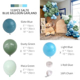 Slate Blue Balloon Arch Kit,Baby Blue Light Green Balloons For Baby Shower Boy Birthday Party Backdrop Decoration,Pastel Seaside Balloon Garland Arch