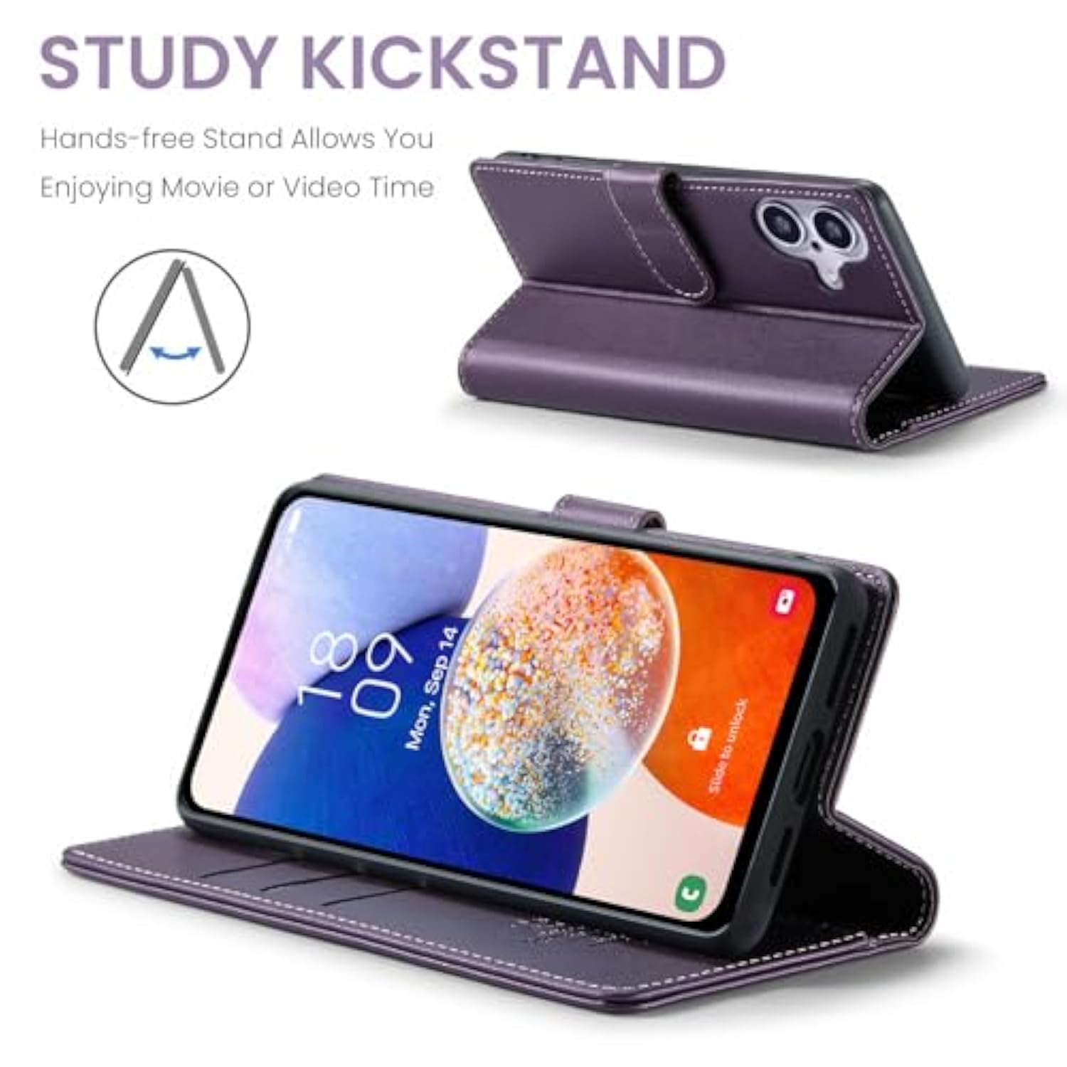 iPhone 16 6.1" Wallet Case with RFID Blocking, Kickstand, Shockproof PU Leather Cover