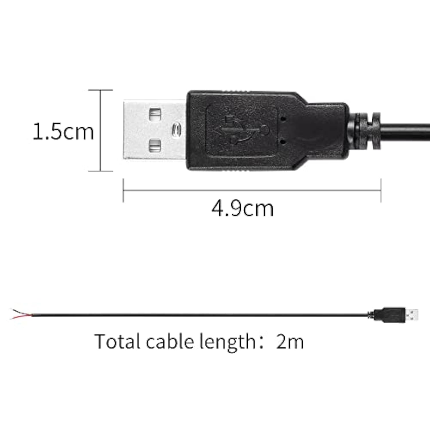2Pcs Usb 2.0 Male Plug 2Pin Bare Wire,Usb Power Data Cable Diy Pigtail Cable F