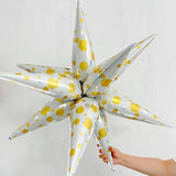 3 Pcs Platinum Polka Dot Star Foil Balloons 32-Inch White & Silver Decor