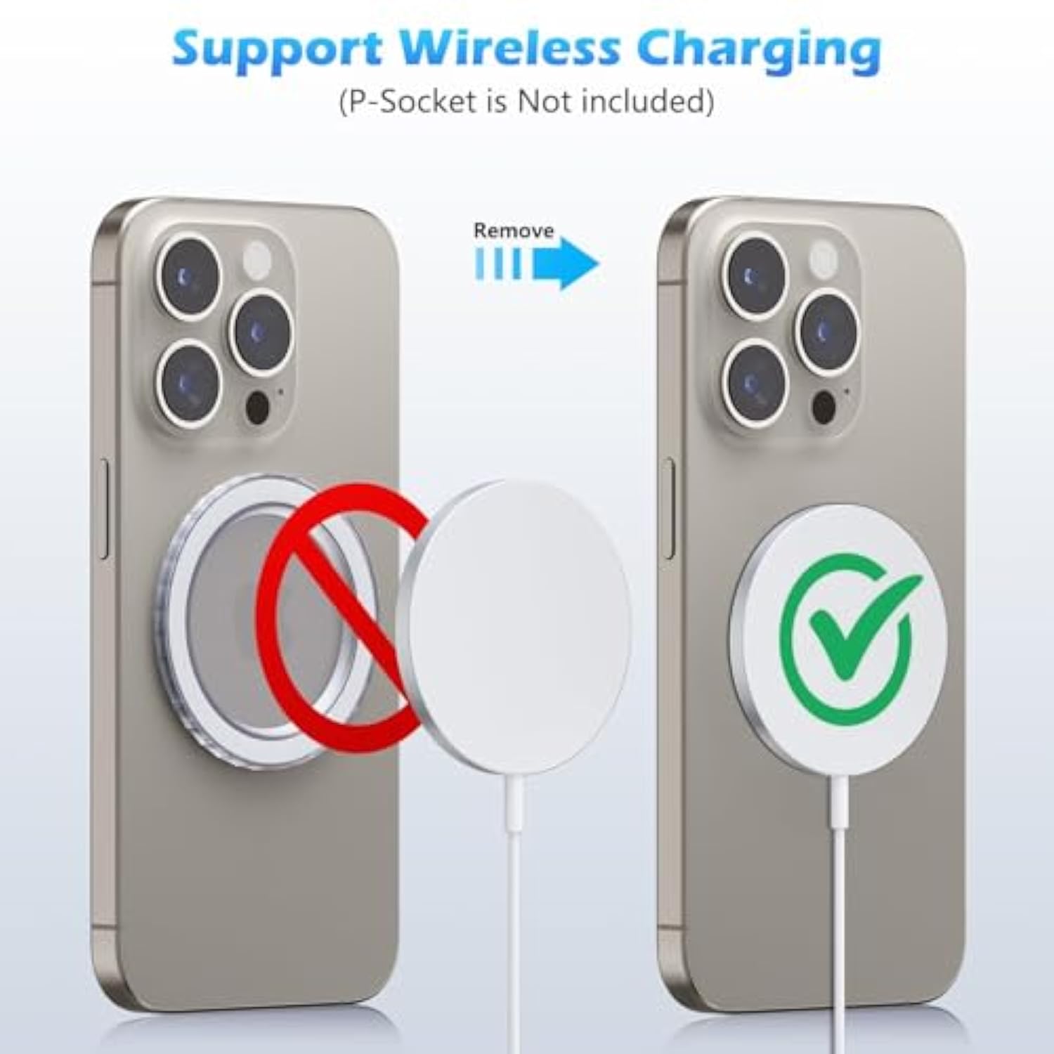 Magnetic Base Compatible With Popsocket Phone Grips And Magsafe Iphone Series Case, Removable Kindle/Phone Holder Base, Thin & Light Portable Plate, Matte Clear