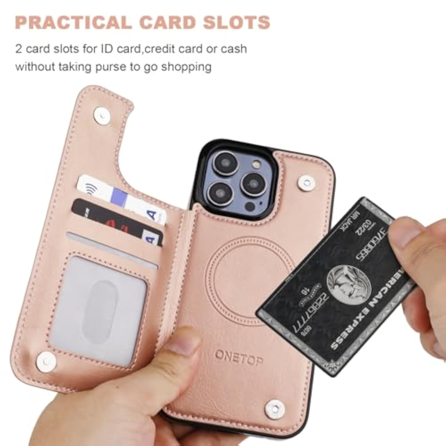 Rose Gold Magsafe Compatible Wallet Case for iPhone 14 Pro Max