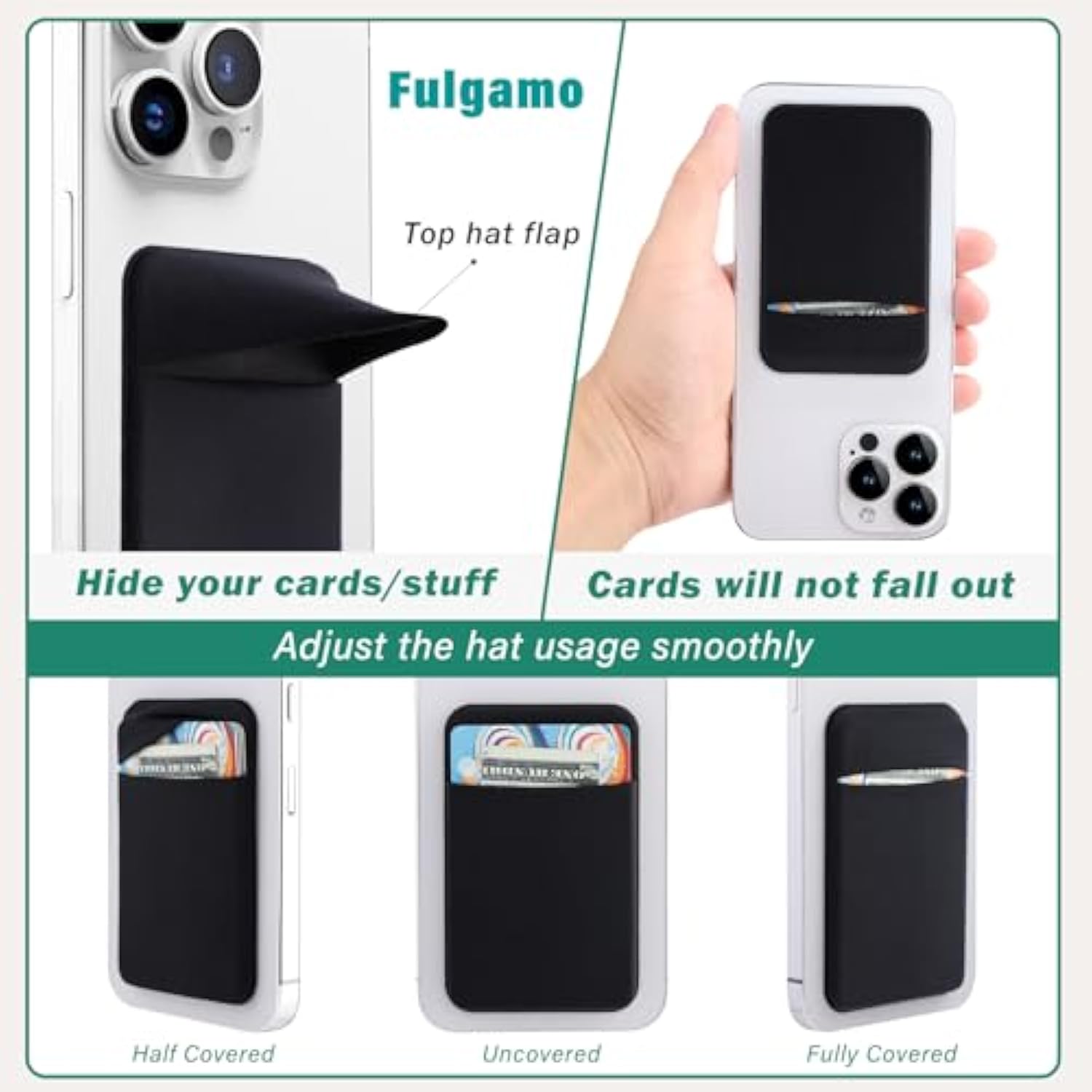 3-Pack Adhesive Phone Wallet, Double Secure Stick-On Card Holder - Black