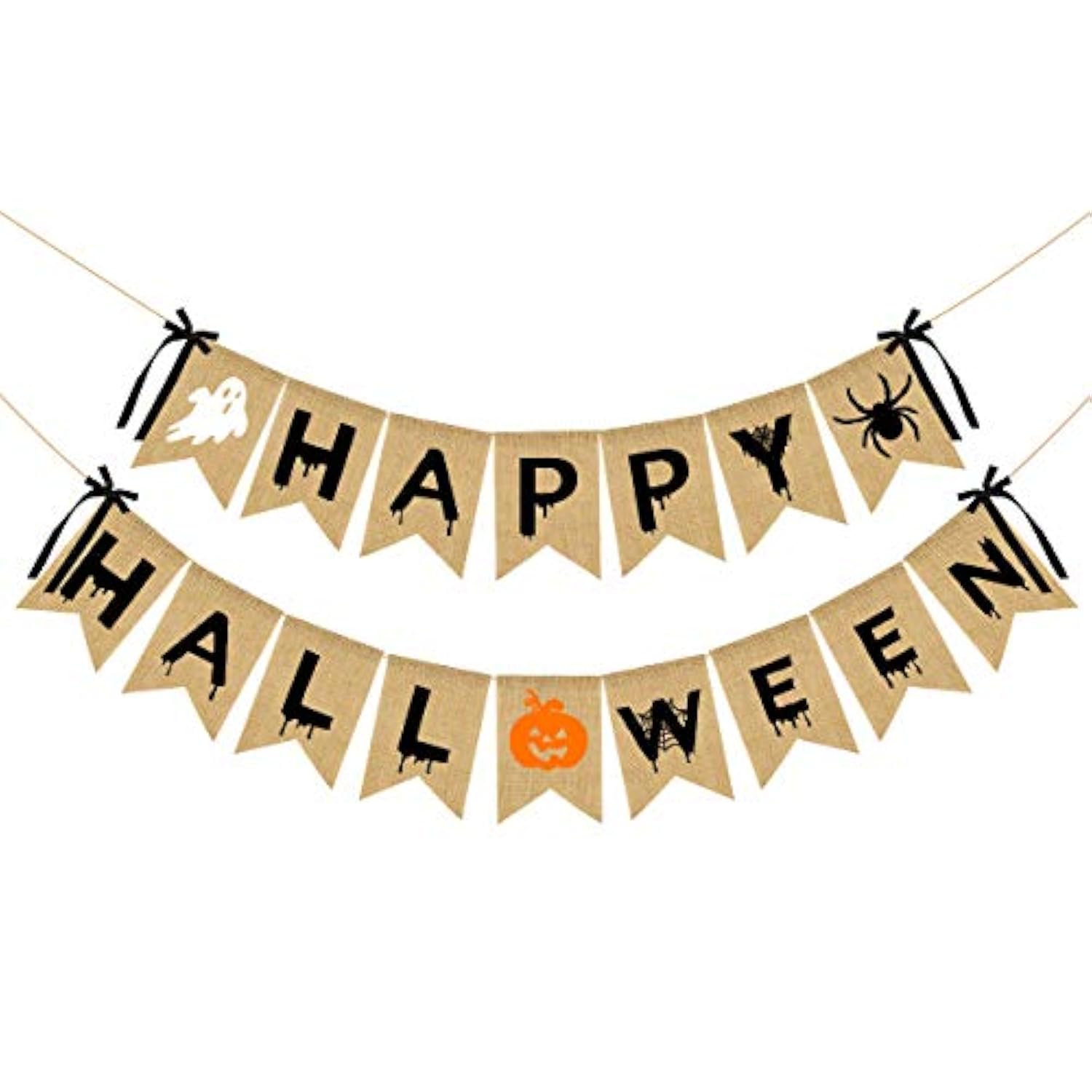 Happy Halloween Burlap Banner Party Decoration for Haunted House Home Mantle Indoor Decor