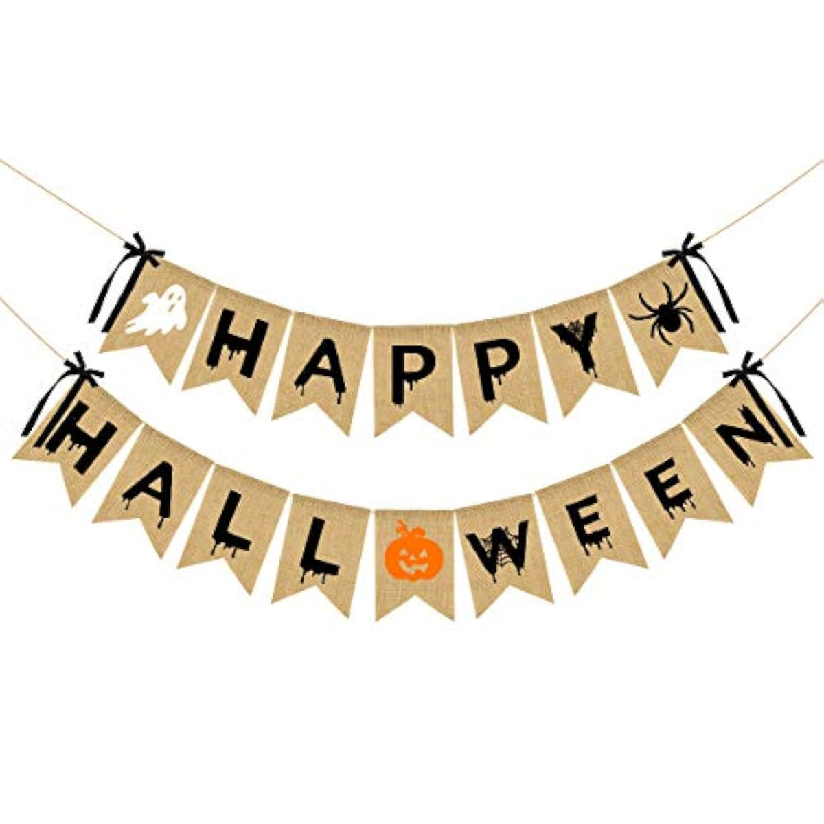 Happy Halloween Burlap Banner Party Decoration for Haunted House Home Mantle Indoor Decor
