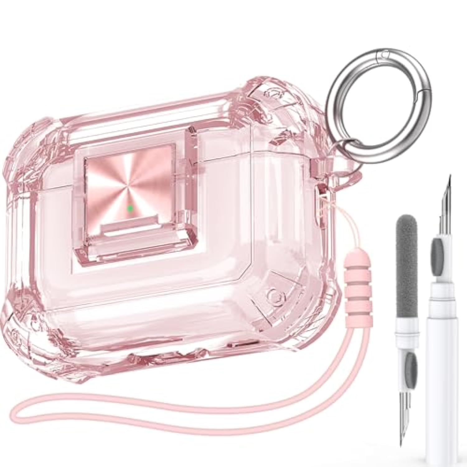 For Airpods Pro 2Nd Generation Clear Case Cover With Secure Lock Clip Full Drop Protection,High-Transparent Soft Tpu Material And Equiped With Cleaner Kit (Pink)