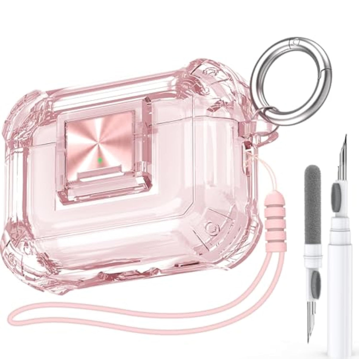 For Airpods Pro 2Nd Generation Clear Case Cover With Secure Lock Clip Full Drop Protection,High-Transparent Soft Tpu Material And Equiped With Cleaner Kit (Pink)
