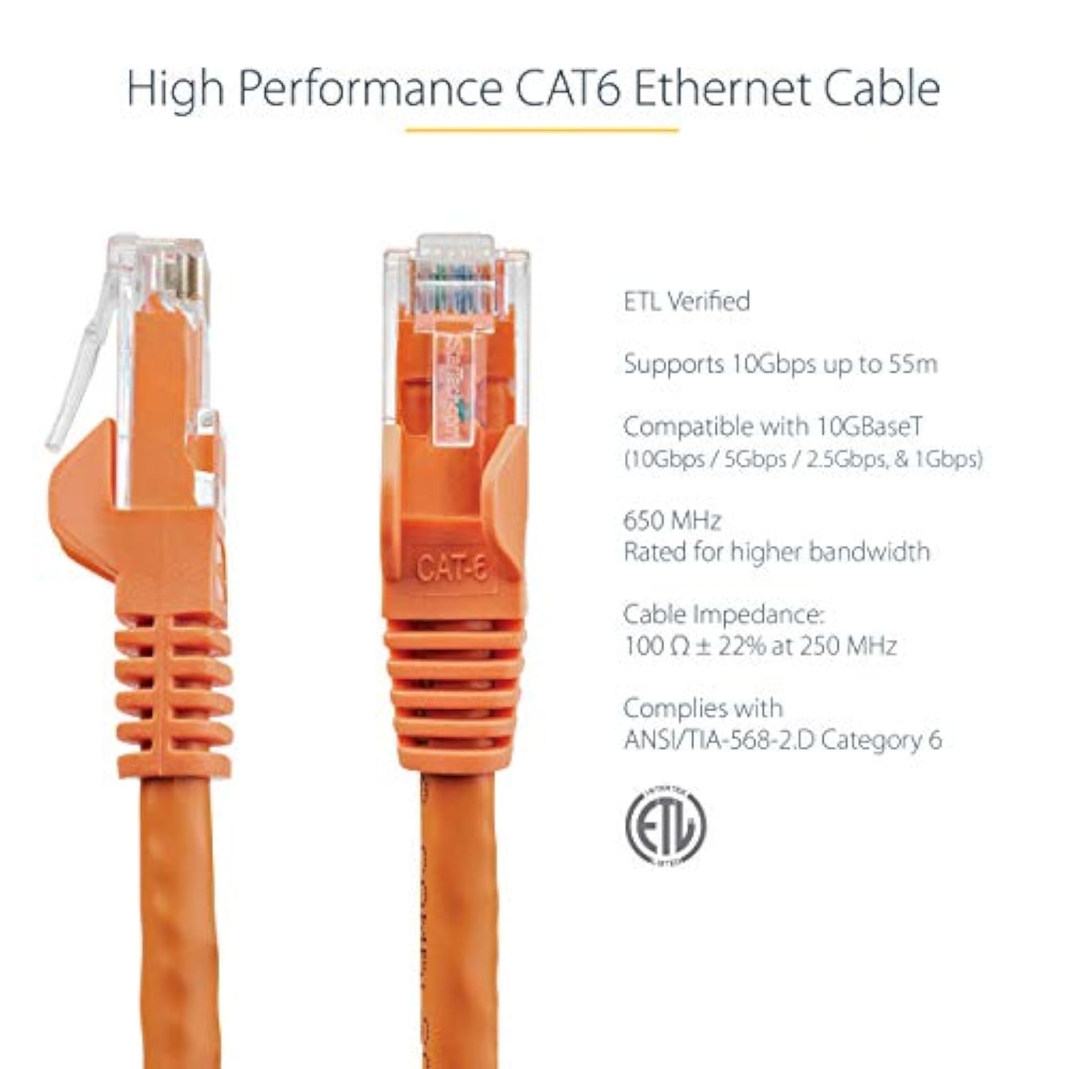 100Ft Cat6 Ethernet Cable - Orange Cat 6 Gigabit Ethernet Wire - 650Mhz 100W P