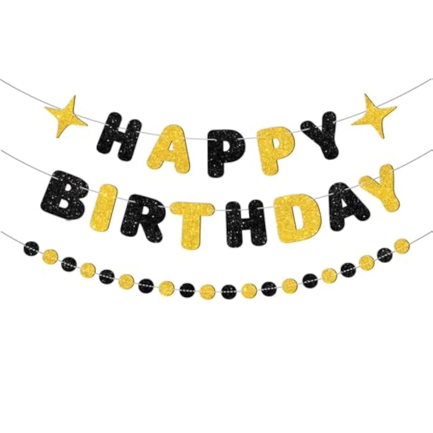 Black And Gold Happy Birthday Banner-Happy Birthday Decorations For Men Women Boys Girls Glitter Garland Birthday Sign For 30St 40St 50Th 60St Party Decor, Backdrop Supplies