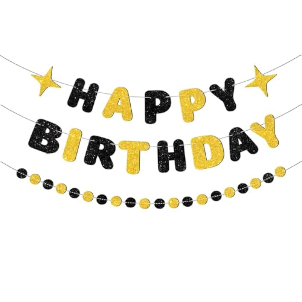 Black And Gold Happy Birthday Banner-Happy Birthday Decorations For Men Women Boys Girls Glitter Garland Birthday Sign For 30St 40St 50Th 60St Party Decor, Backdrop Supplies