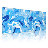 Gaming Mouse Pad Liquid Art Blue Marble Non-Slip Rubber Base Extended Mousepad With Stitched Edges Keyboard Computer Laptop Mat For Gamer Desktop Office Home 31.5 X 11.8 In