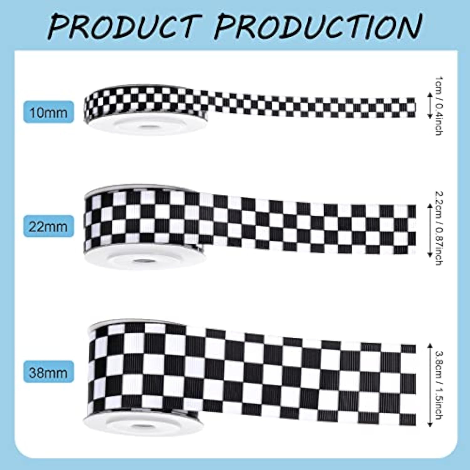 3 Rolls Black Grosgrain Ribbon White Checkered Printed Ribbon Racing C