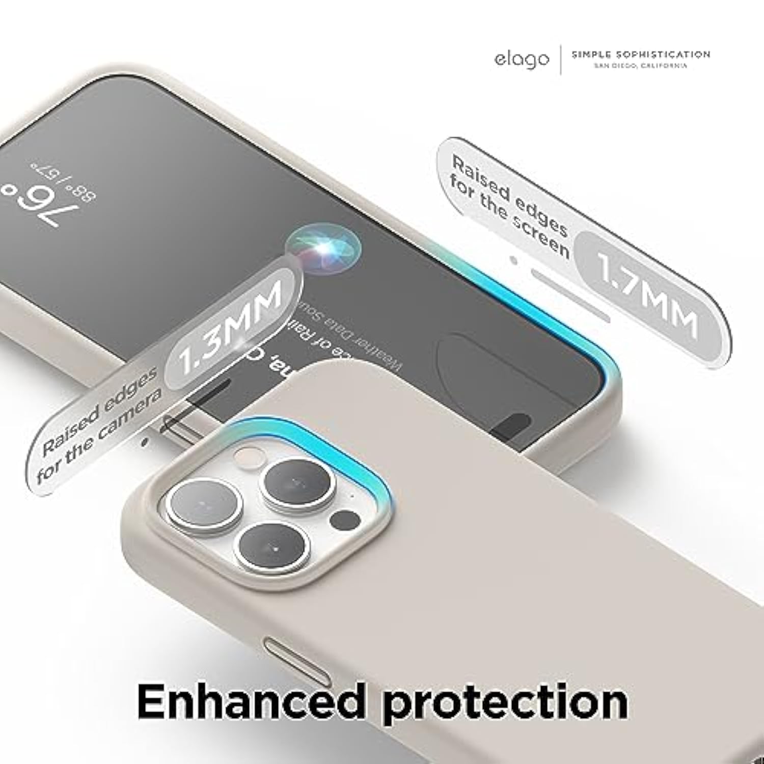 Elago Liquid Silicone Case Compatible With 15 Pro Case, Premium Silicone, Full Body Protective Case [4-Layer Shockproof Structure], Soft Microfiber Lining Stone