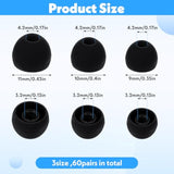 60 Pairs Ear Bud Replacement Tip S/M/L Sizes Earbud Tips Silicone Ear Bud Rubber Tips Black Soft Earbud Covers Silicone Tip