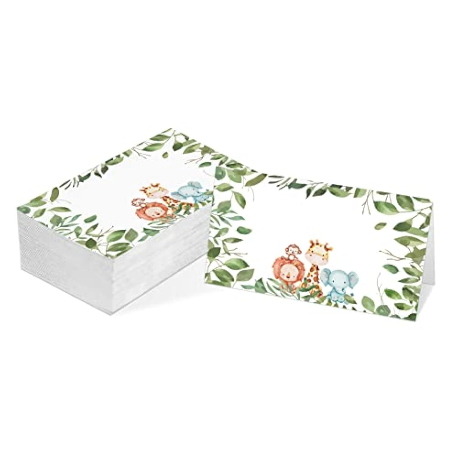 Table Place Card, Jungle Safari Animal Themed Tent Style Cards, Pack Of 25 Half-Fold Reception Place Cards, Perfect For Baby Showers, Jungle Safari Birthday Party, Special Events A33