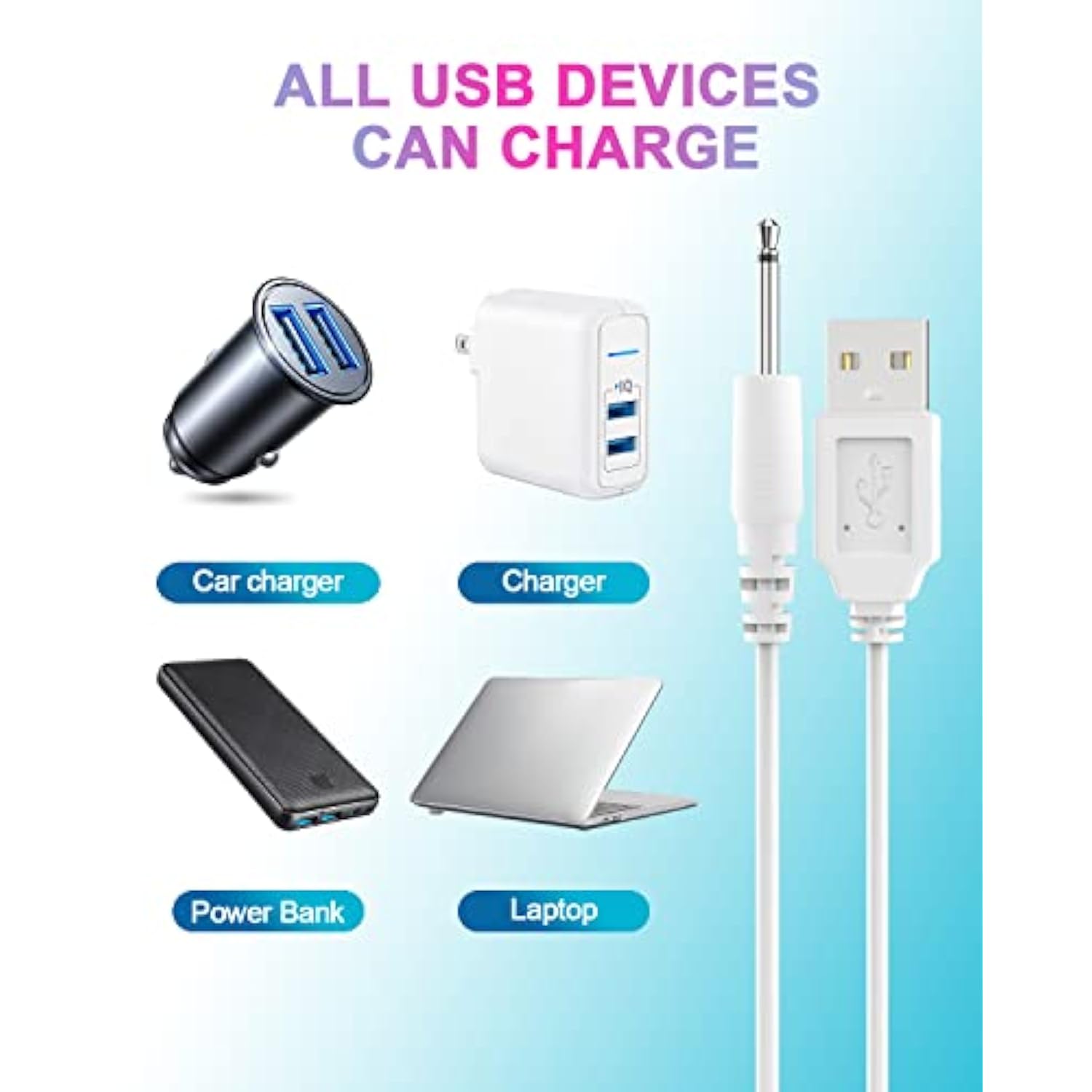 Usb Dc Charging Cable 2.5Mm Dc Charger Cord 2.7Ft Replacement For Massager-2 P