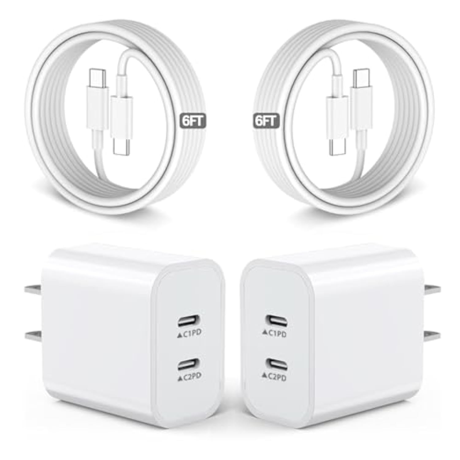Iphone 16 15 Charger,Usb C Charger Fast Charging,2Pack Dual Port Fast Wall Chargers Block With 6Ft Usb C To C Cable For Iphone 16E/16 Pro Max/16 Pro/16 Plus/15 Pro Max/15/Ipad Pro/Air/Mini/Airpod