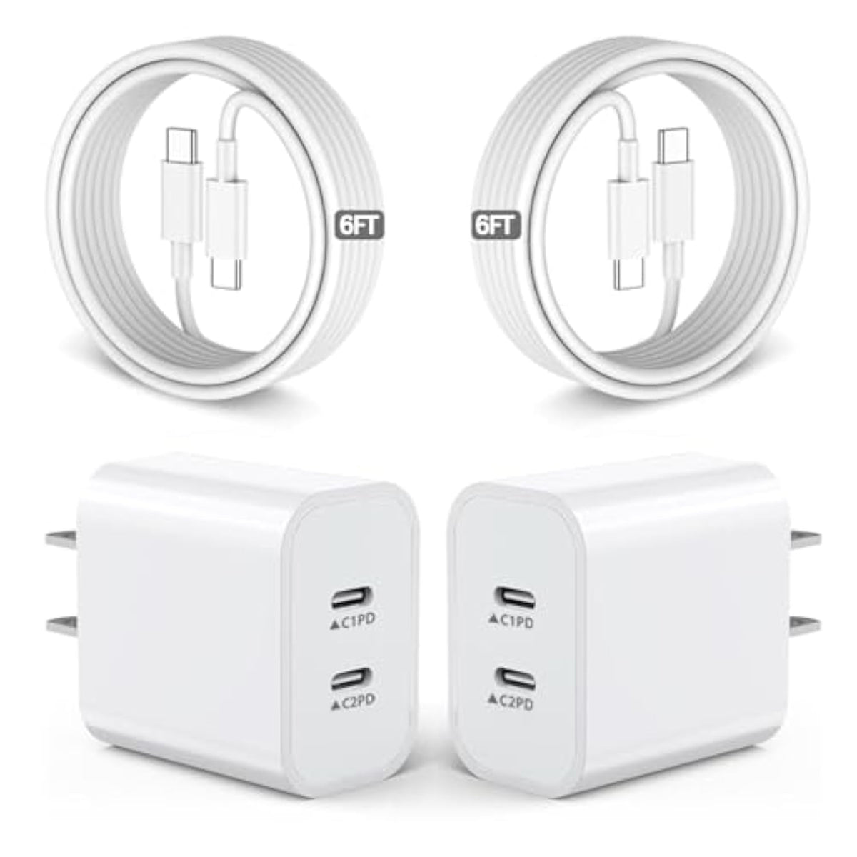 Iphone 16 15 Charger,Usb C Charger Fast Charging,2Pack Dual Port Fast Wall Chargers Block With 6Ft Usb C To C Cable For Iphone 16E/16 Pro Max/16 Pro/16 Plus/15 Pro Max/15/Ipad Pro/Air/Mini/Airpod