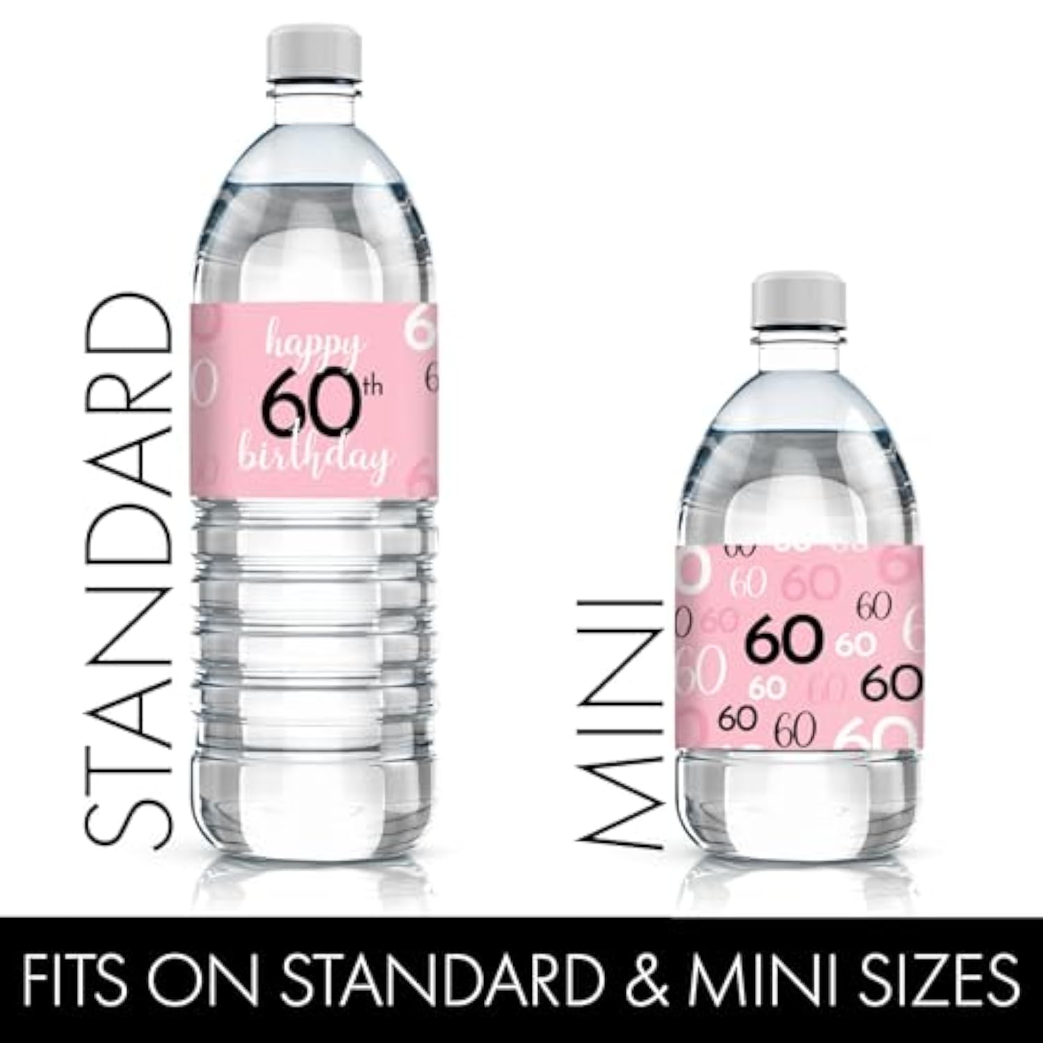 Pink, Black, And White 60Th Birthday Party Water Bottle Labels - 20 Waterproof Wrappers, 60Th Birthday Decorations For Women
