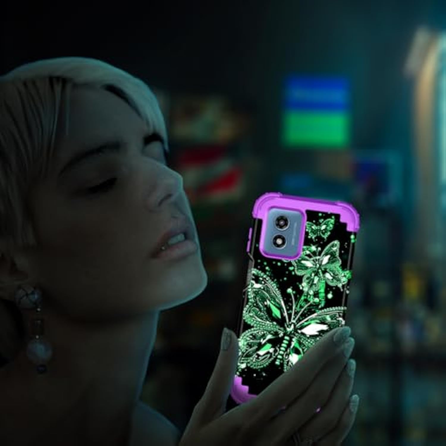 For Moto G 5G 2024 Case,Glow In The Dark Three Layer Heavy Duty Shockproof Protection Hard Plastic+Soft Silicone Full Body Drop Protective Case Moto G 5G 2024,Purple