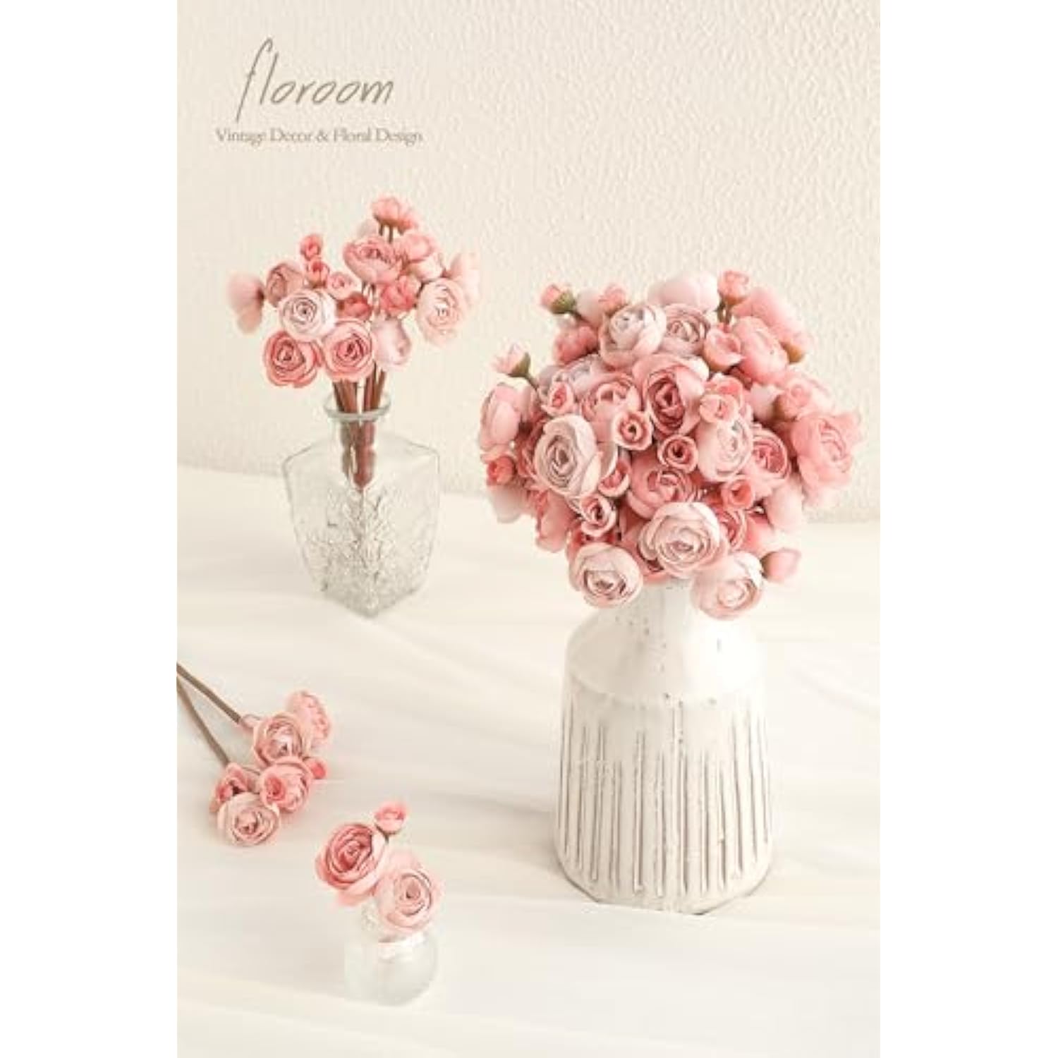 18 Pcs Dusty Rose Artificial Mini Ranunculus Flowers for Wedding Bouquets & Decor