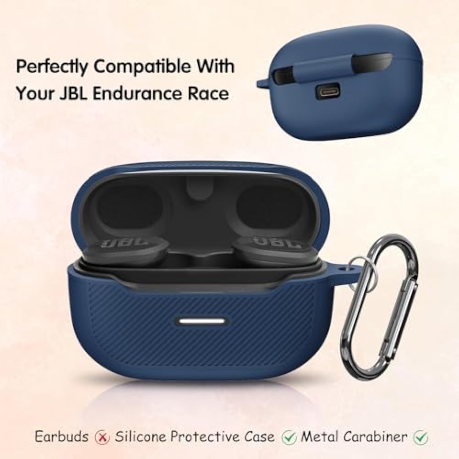 Silicone Protective Case Compatible With Jbl Endurance Race, Portable Scratch Shock Resistant Cover With Carabiner [Front Led Visible] Dark Blue