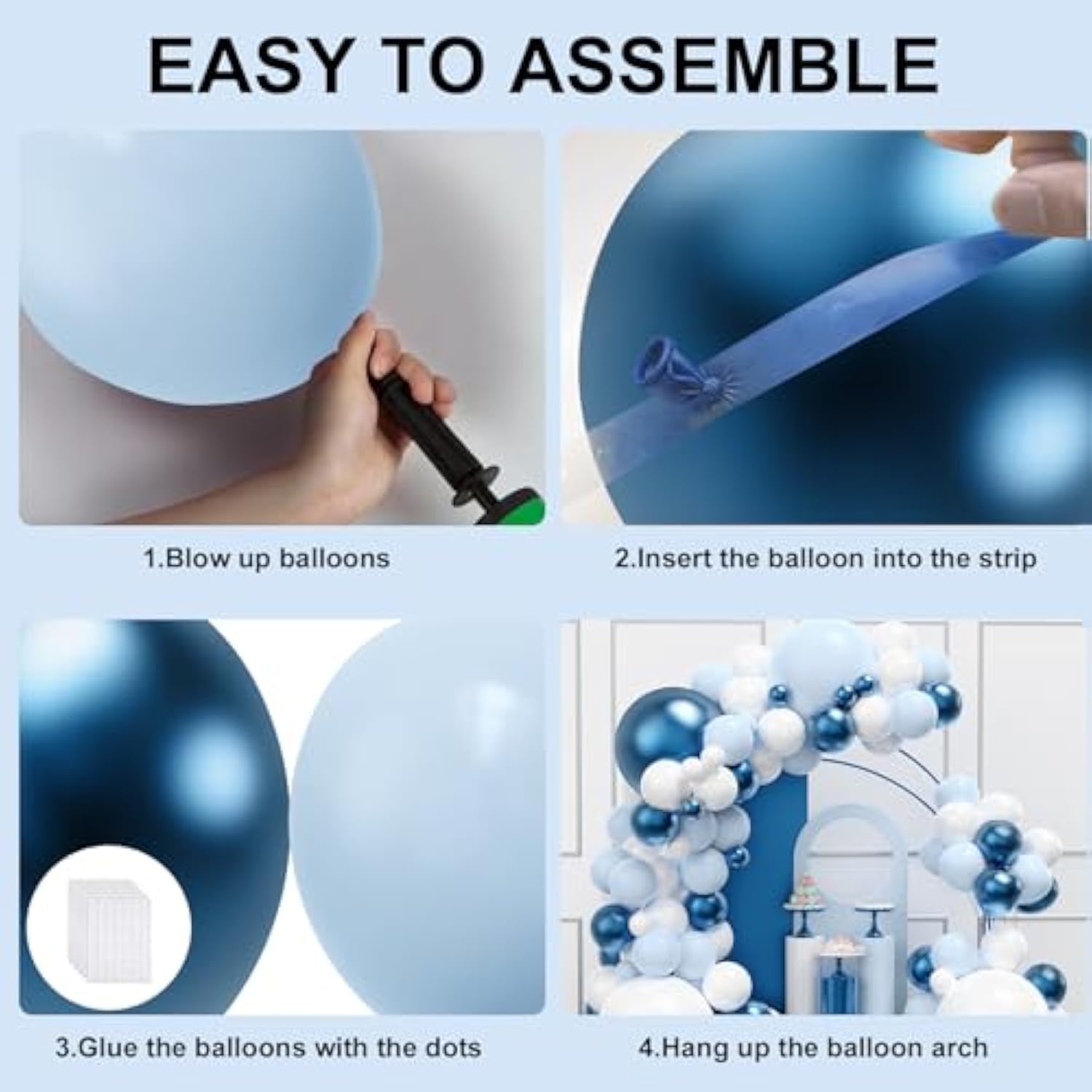 Blue & White Balloon Garland Kit – 134pcs for Baby Shower, Birthday and Winter Party Decor