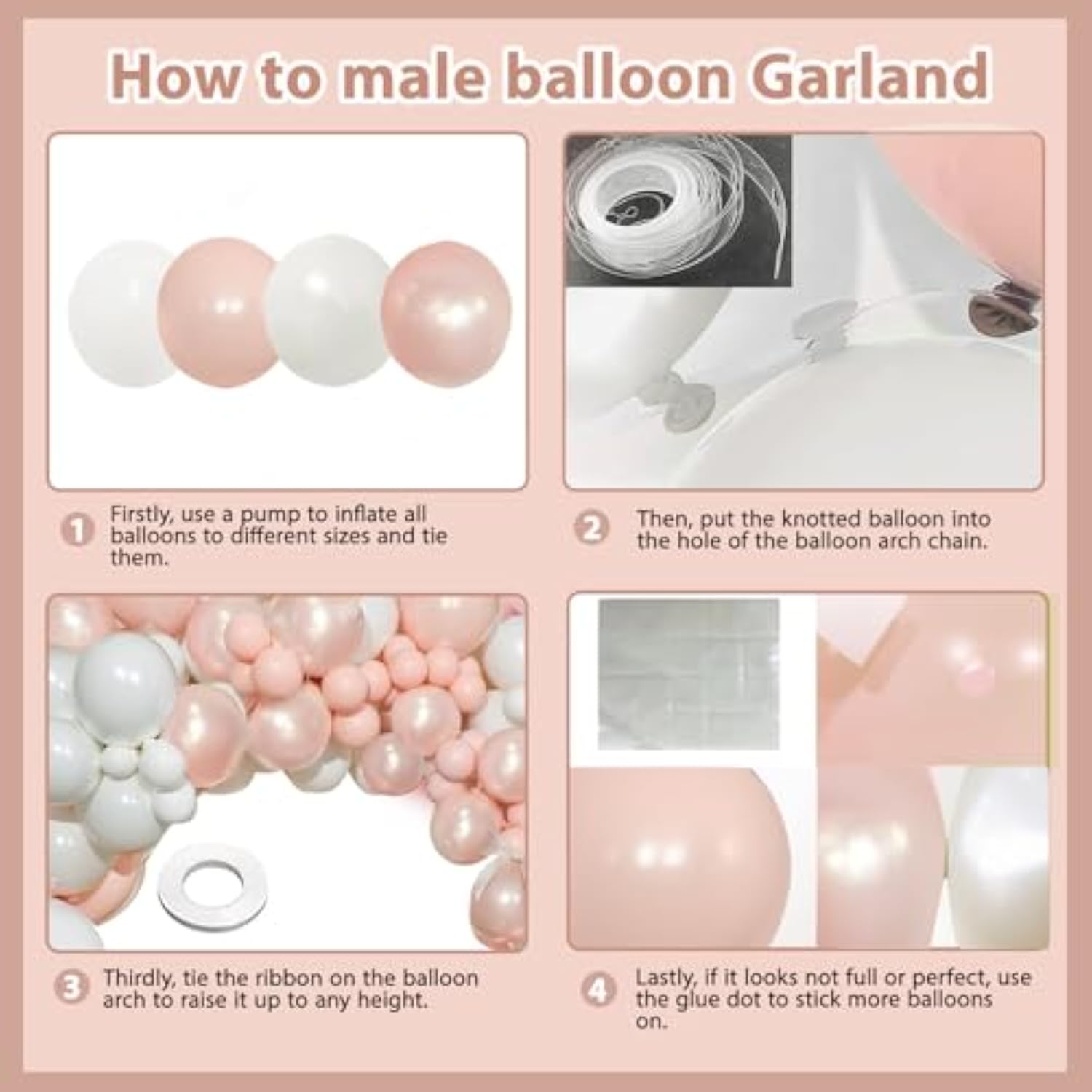 Pink And White Balloons Arch Kit, Double Stuffed Pastel Pink Balloons Garland Boho Baby Pink White Orange Neutral Balloons Arch Kit For Wedding Birthday Bridal Shower Birthday Party Decorations