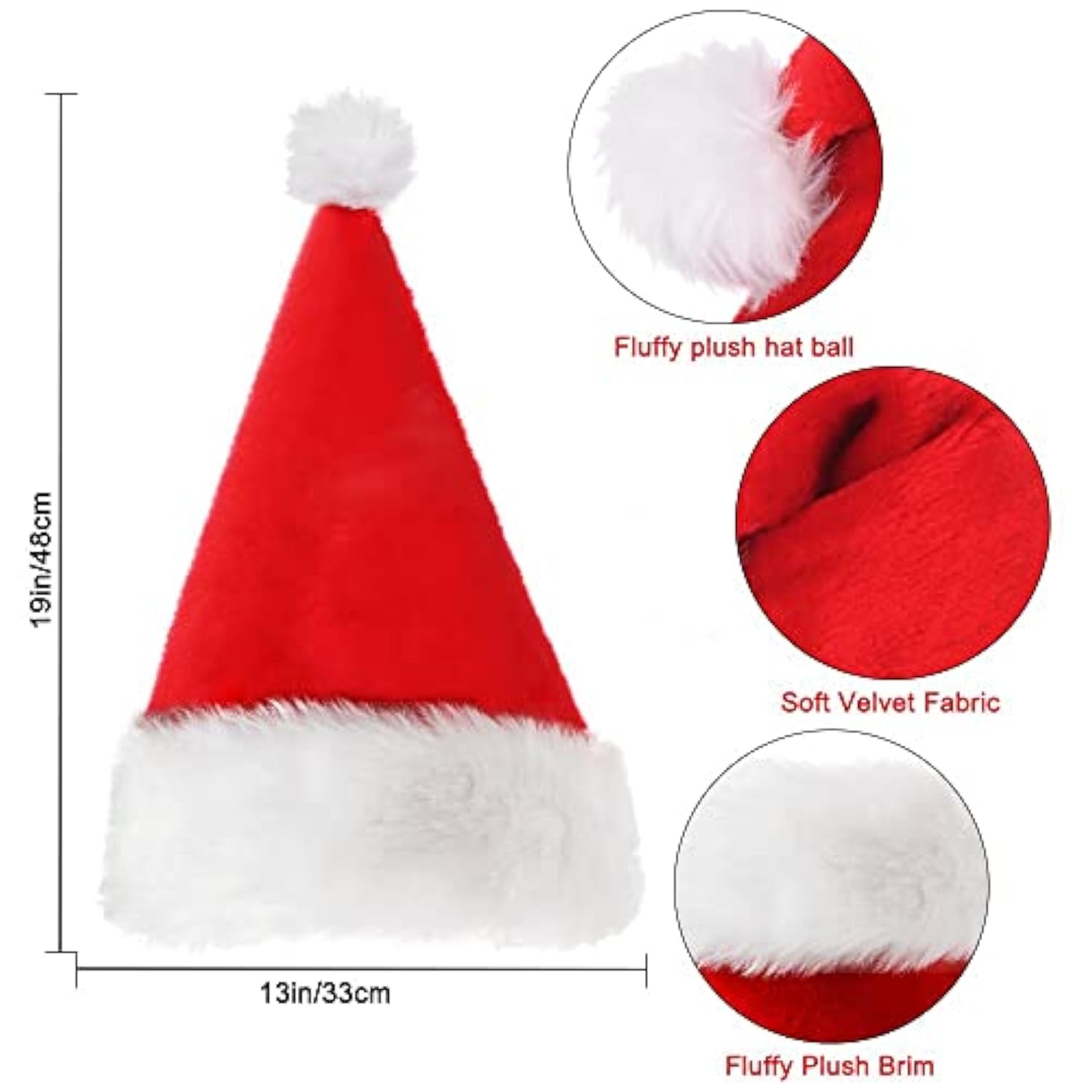 1Pack Christmas Santa Hat, Xmas Santa Claus Hat For Adults Kid Velvet Comfort Christmas Holiday Hats For Christmas