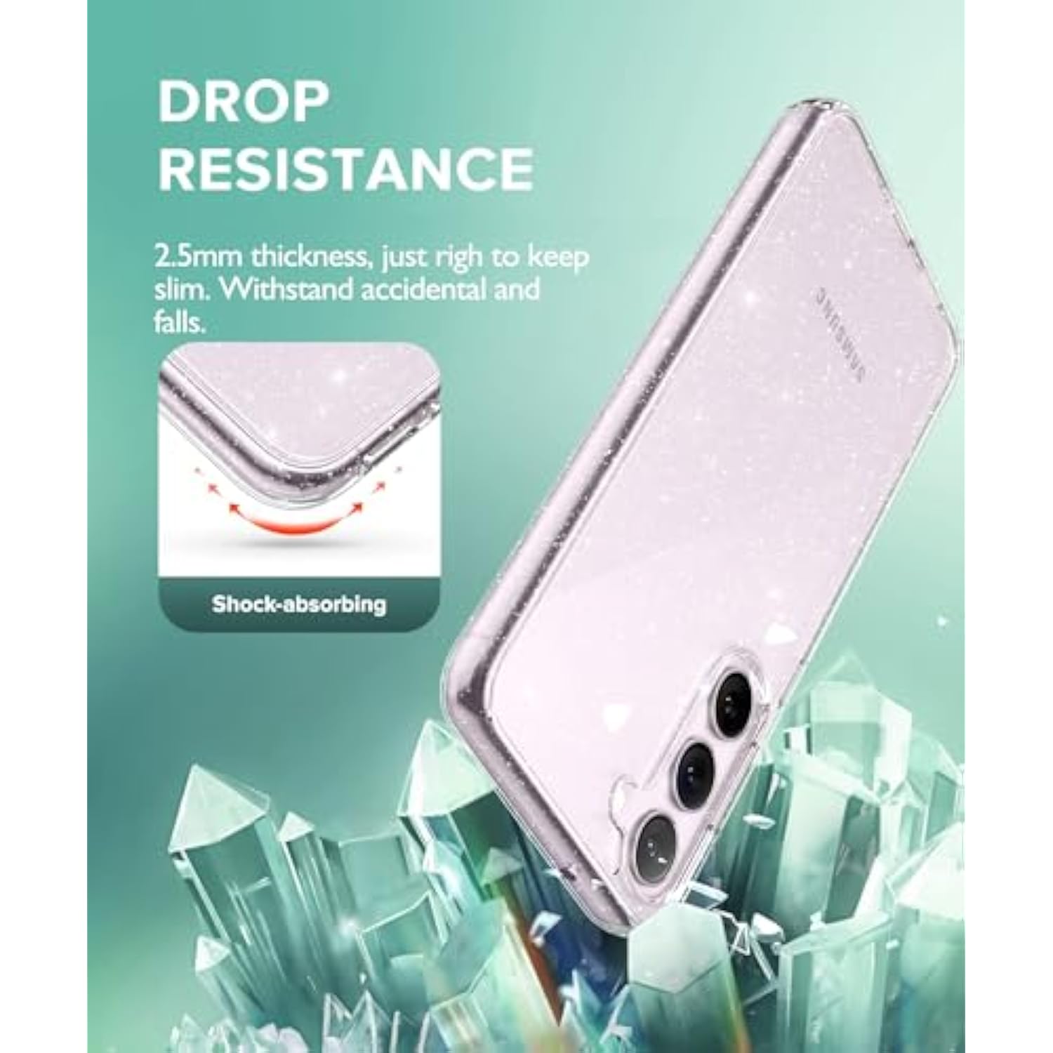 Glitter Clear Case For Samsung Galaxy S23 5G With Diamond Sparkle Camera Lens Protector And 2 Packs Tempered Glass Screen Protector, Sparkly Shockproof Protective Girls Cover (For Samsung S23)